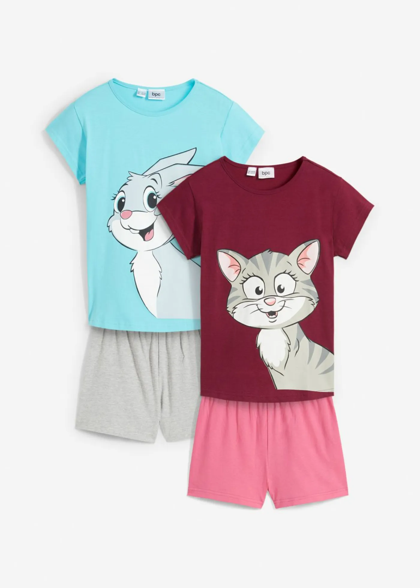 bonprix bonprix Multipack|Niña·Pijamas>Pijama corto de algodón suave (2 unidades) Celeste/baya/gris claro jaspeado/rosa estampado