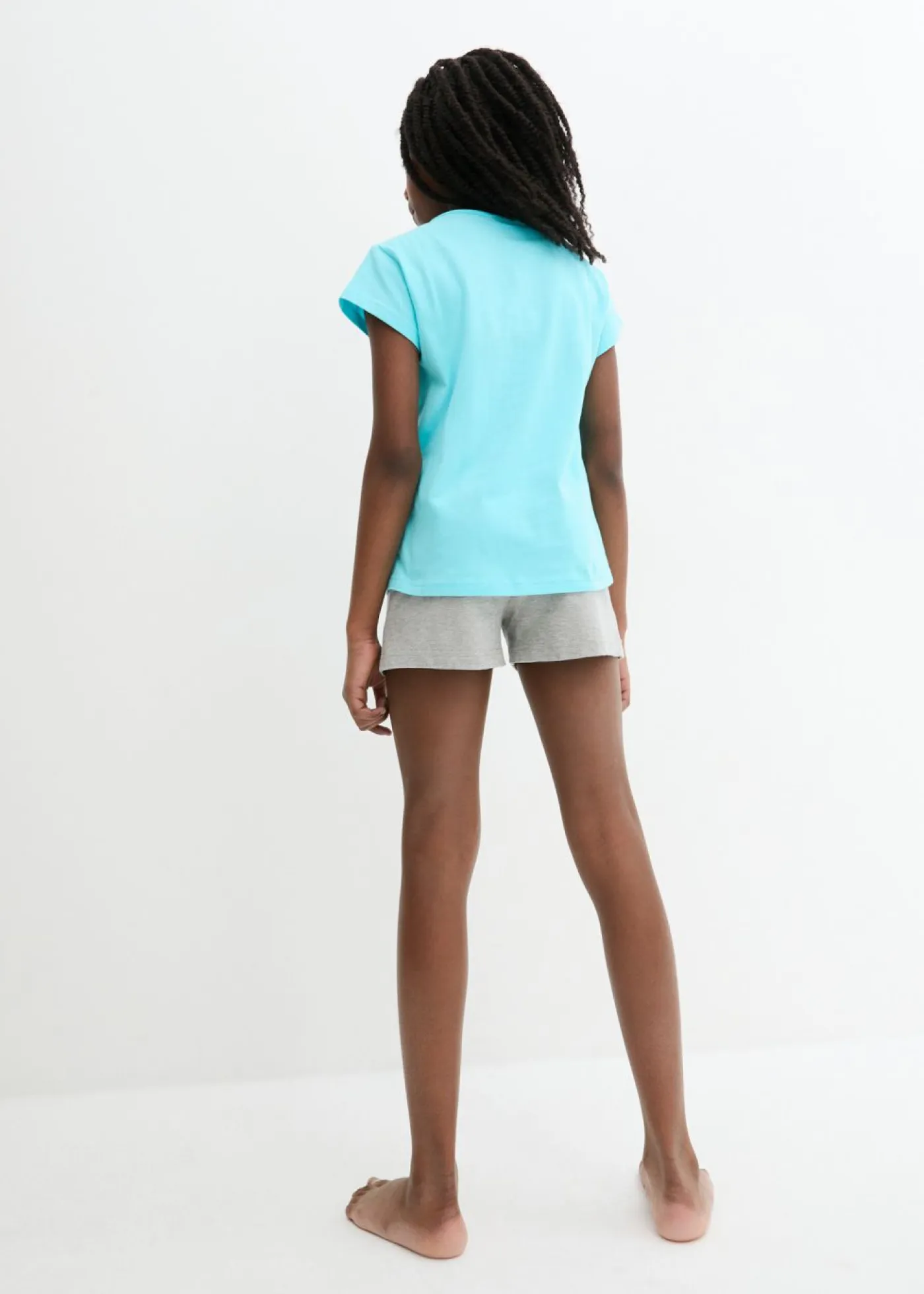 bonprix bonprix Multipack|Niña·Pijamas>Pijama corto de algodón suave (2 unidades) Celeste/baya/gris claro jaspeado/rosa estampado