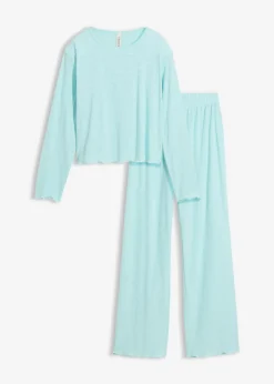 bonprix bonprix Niña·Pijamas>Pijama de algodón con estampado de corazones Turquesa pastel