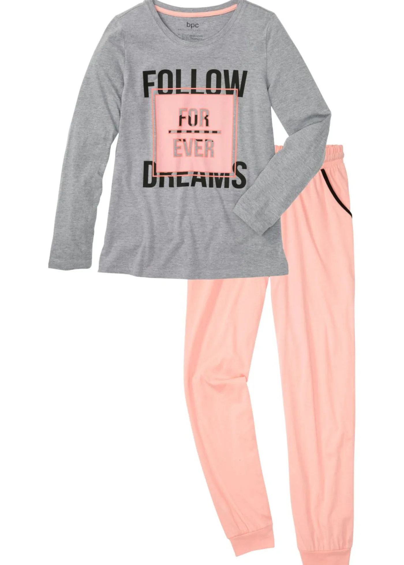 bonprix bonprix Ropa Para Dormir>Pijama de algodón orgánico Gris jaspeado-coral claro estampado