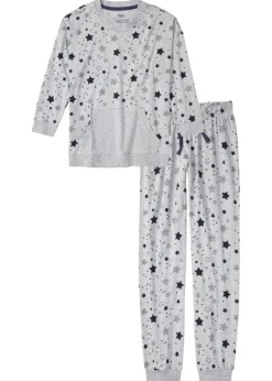 bonprix bonprix Ropa Para Dormir>Pijama de algodón orgánico Gris claro jaspeado estampado