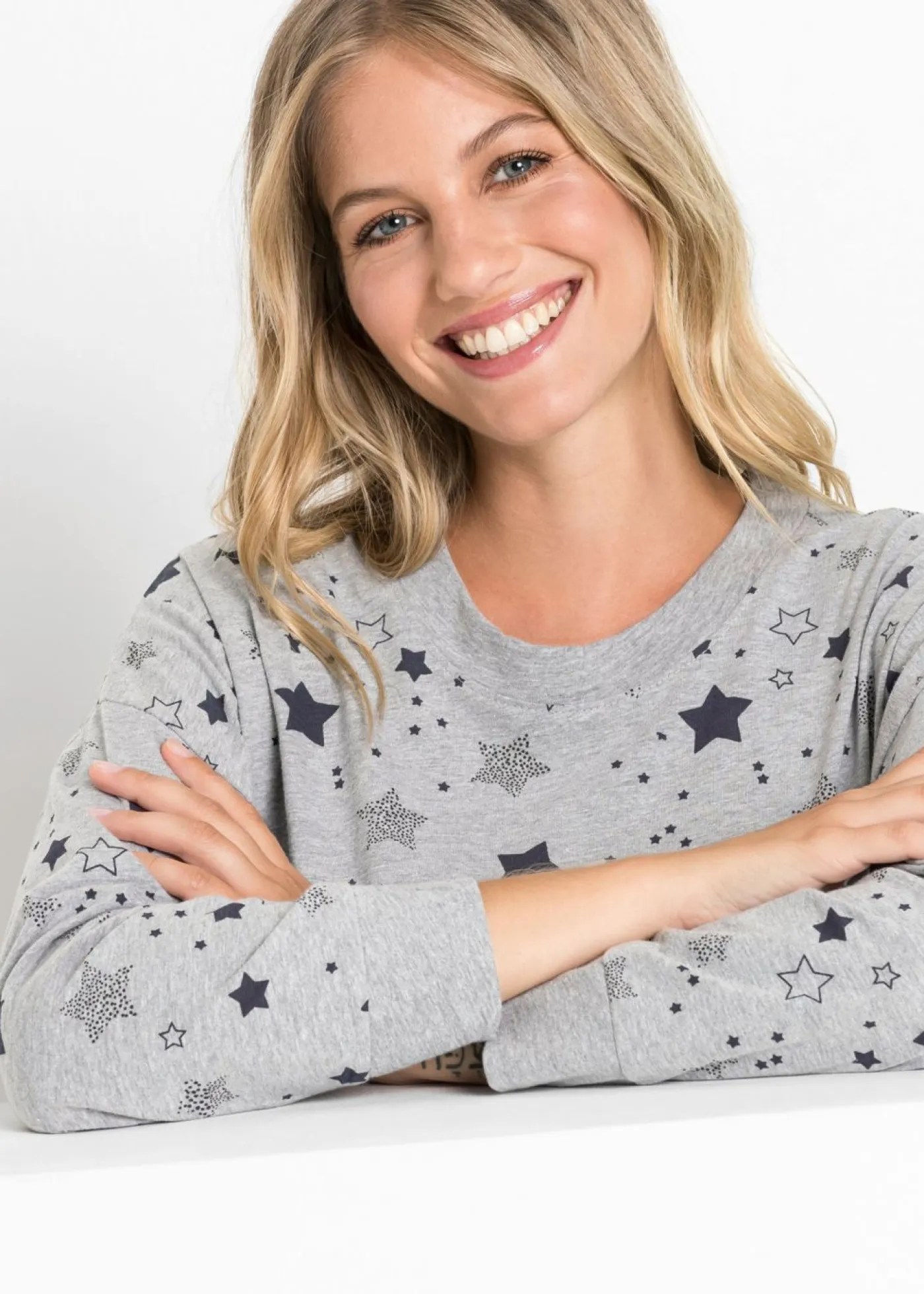 bonprix bonprix Ropa Para Dormir>Pijama de algodón orgánico Gris claro jaspeado estampado