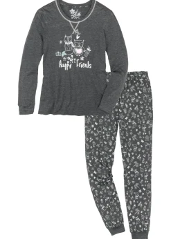 bonprix bonprix Ropa Para Dormir>Pijama de algodón orgánico Antracita jaspeado estampado