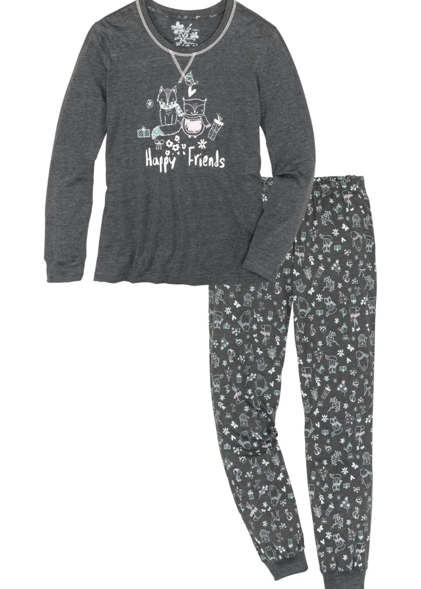 bonprix bonprix Ropa Para Dormir>Pijama de algodón orgánico Antracita jaspeado estampado