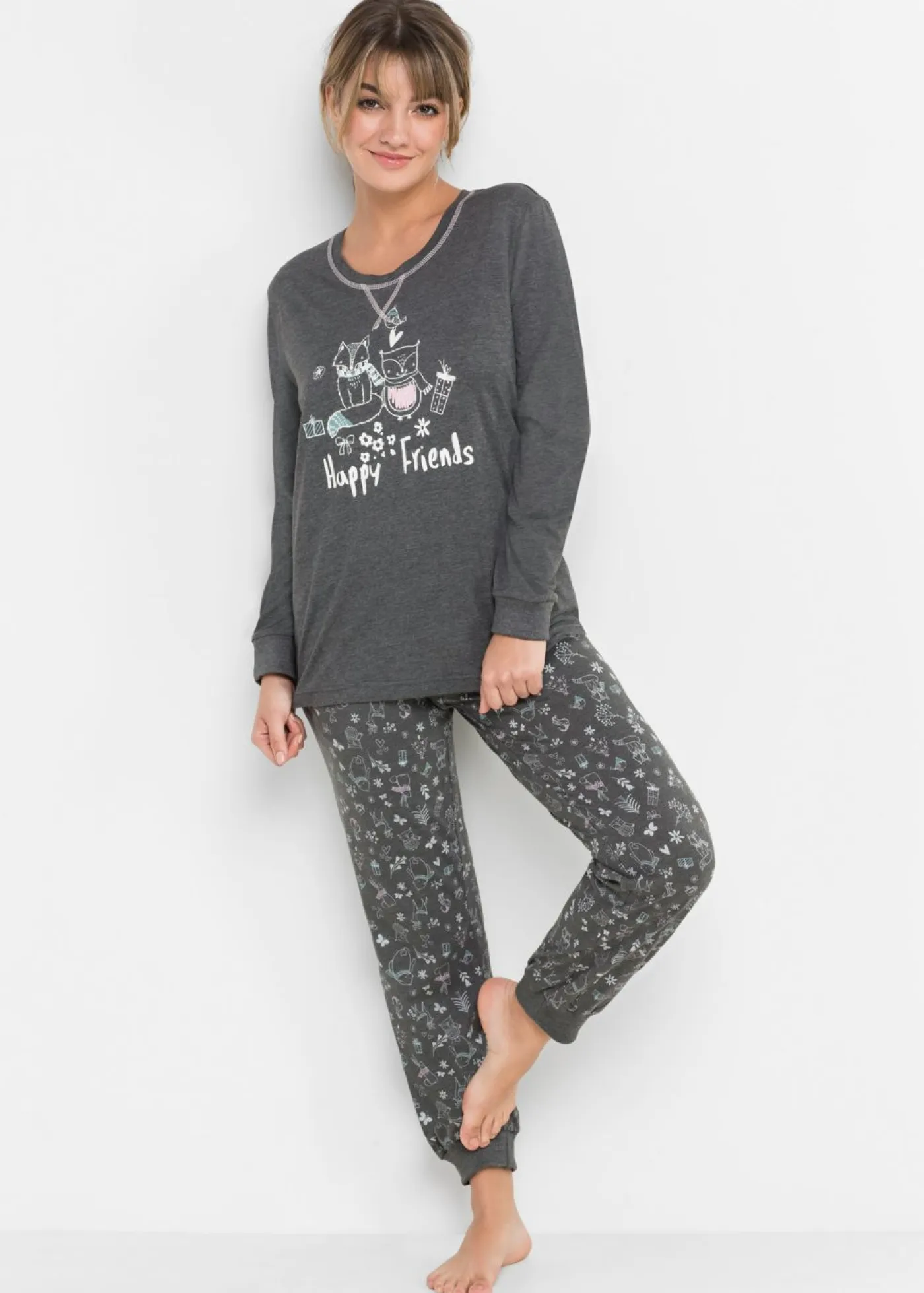 bonprix bonprix Ropa Para Dormir>Pijama de algodón orgánico Antracita jaspeado estampado