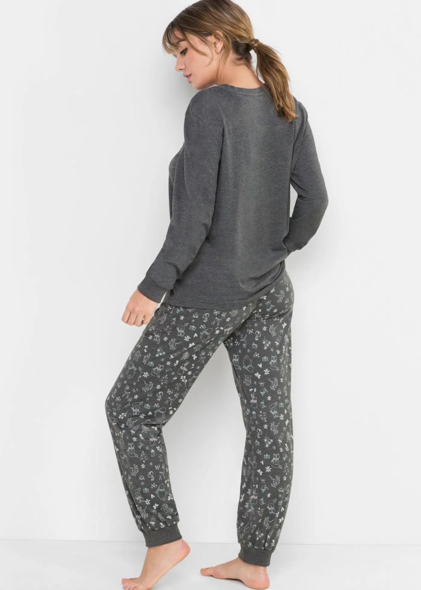 bonprix bonprix Ropa Para Dormir>Pijama de algodón orgánico Antracita jaspeado estampado