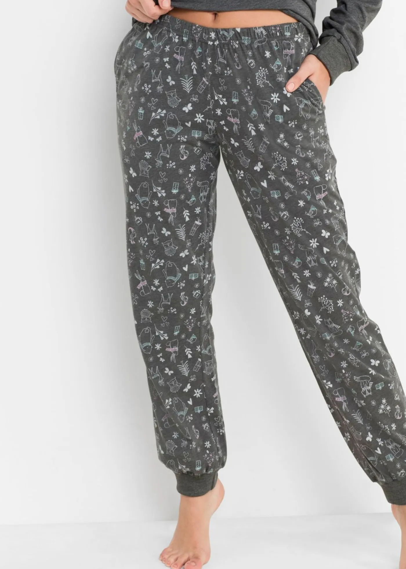 bonprix bonprix Ropa Para Dormir>Pijama de algodón orgánico Antracita jaspeado estampado