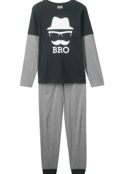 bonprix bonprix Niño·Pijamas>Pijama de algodón orgánico suave (conjunto de 2 piezas) Gris claro jaspeado-negro