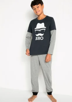 bonprix bonprix Niño·Pijamas>Pijama de algodón orgánico suave (conjunto de 2 piezas) Gris claro jaspeado-negro