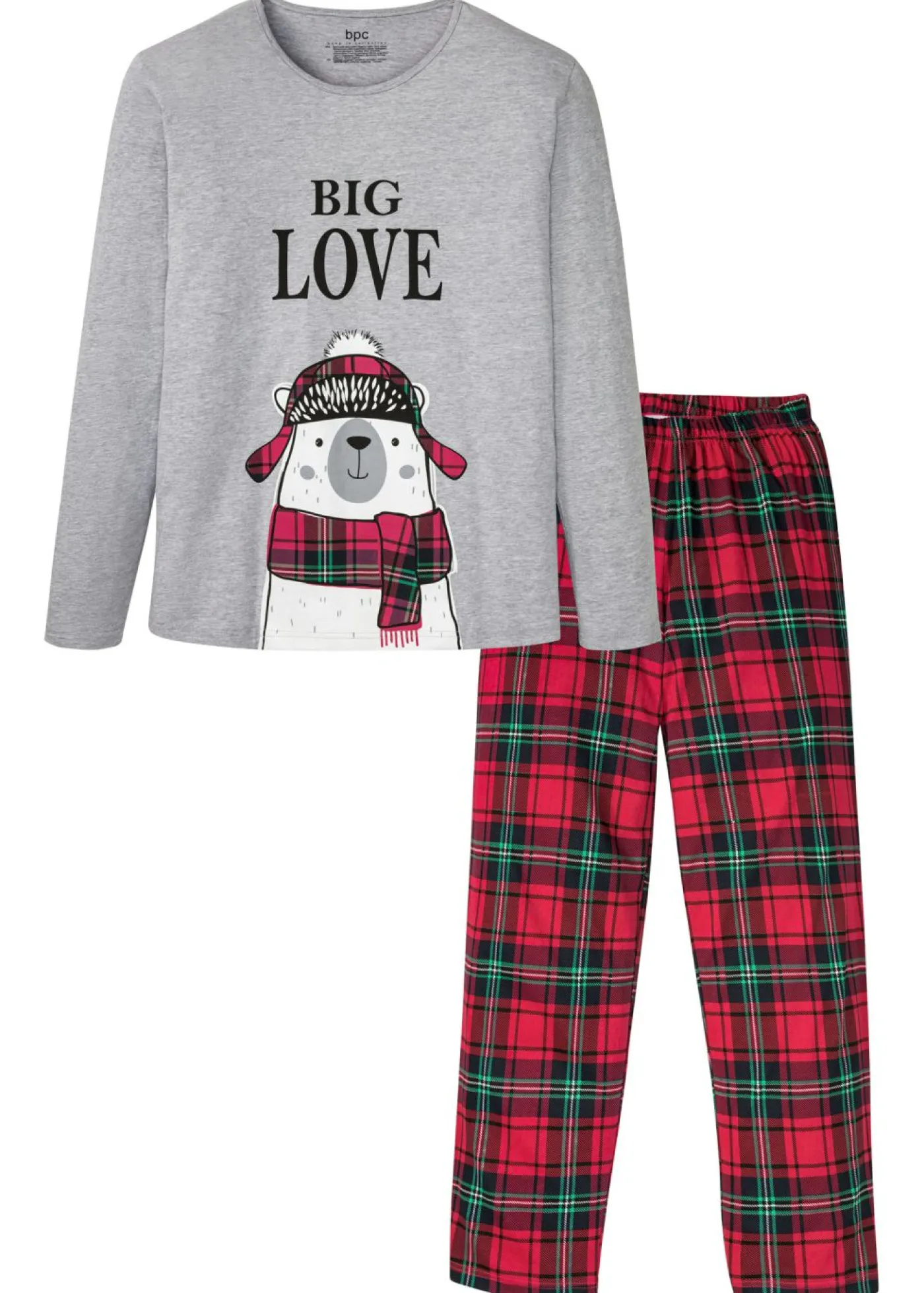 bonprix bonprix Pijamas|Ropa Interior·Pijamas>Pijama de algodón orgánico con mangas largas Gris claro jaspeado