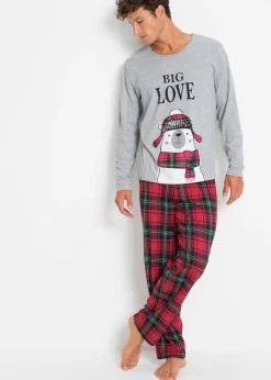 bonprix bonprix Pijamas|Ropa Interior·Pijamas>Pijama de algodón orgánico con mangas largas Gris claro jaspeado