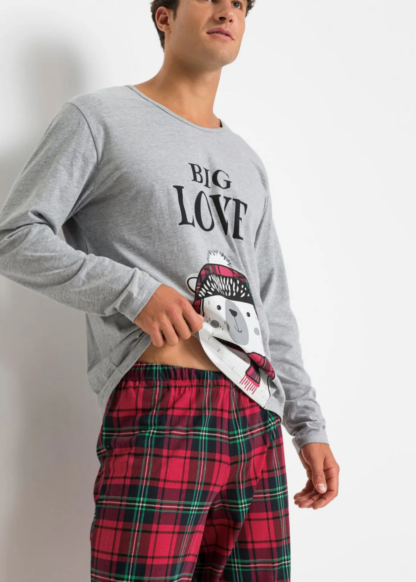 bonprix bonprix Pijamas|Ropa Interior·Pijamas>Pijama de algodón orgánico con mangas largas Gris claro jaspeado