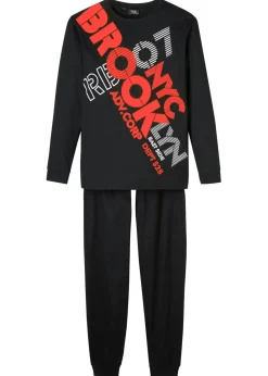 bonprix bonprix Niño·Pijamas>Pijama de algodón orgánico puro (2 piezas) Negro-naranja neón