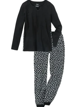 bonprix bonprix Ropa Para Dormir>Pijama de algodón orgánico puro Negro-blanco estampado