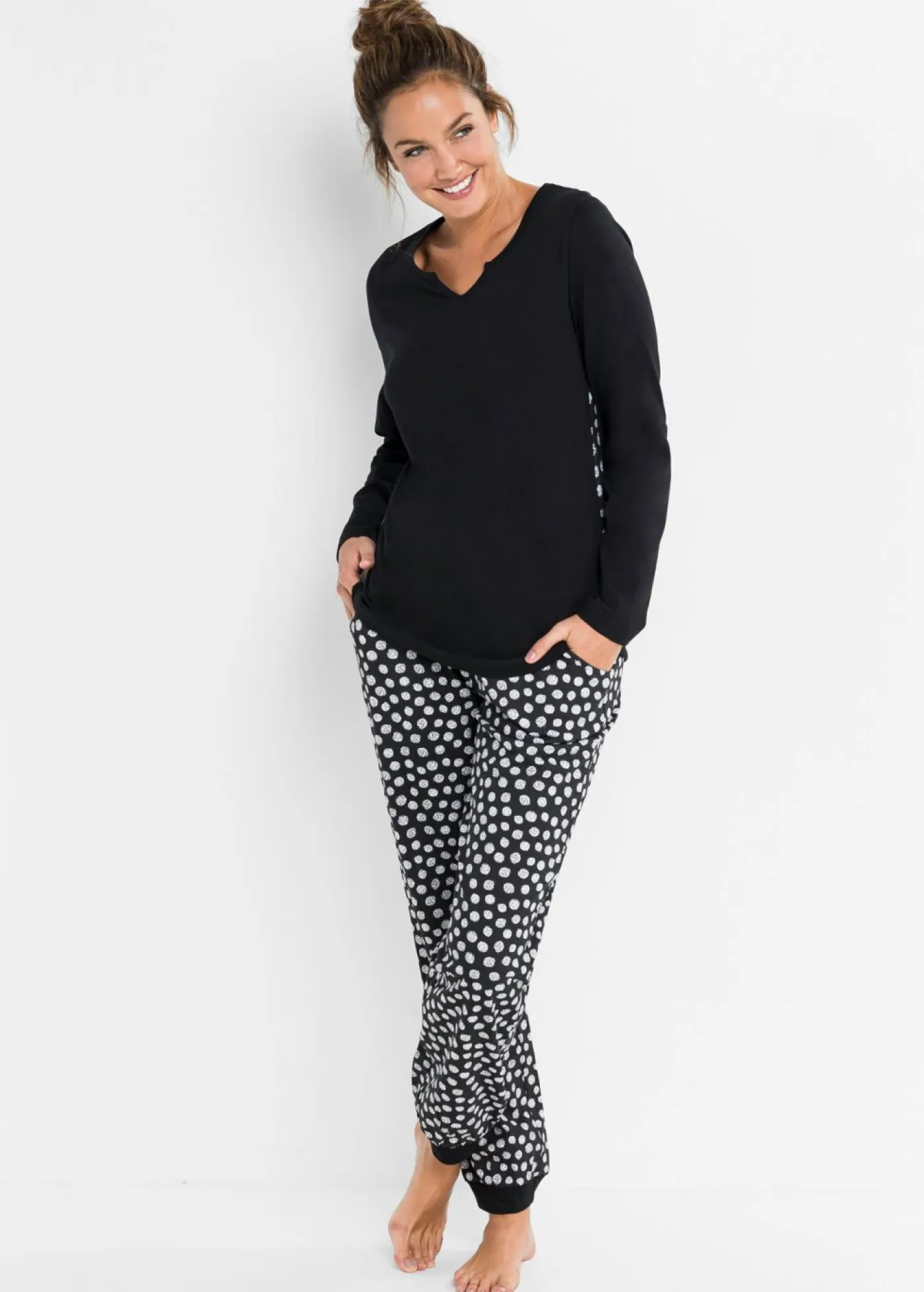 bonprix bonprix Ropa Para Dormir>Pijama de algodón orgánico puro Negro-blanco estampado