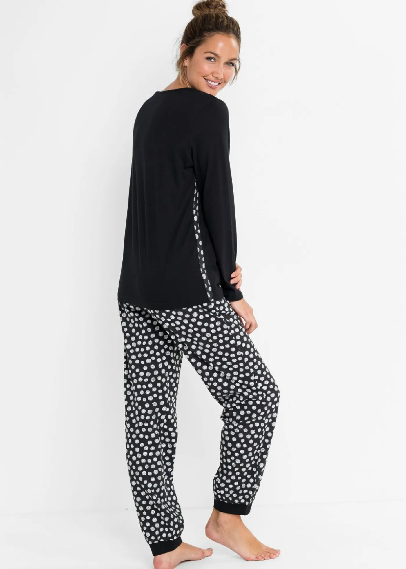 bonprix bonprix Ropa Para Dormir>Pijama de algodón orgánico puro Negro-blanco estampado