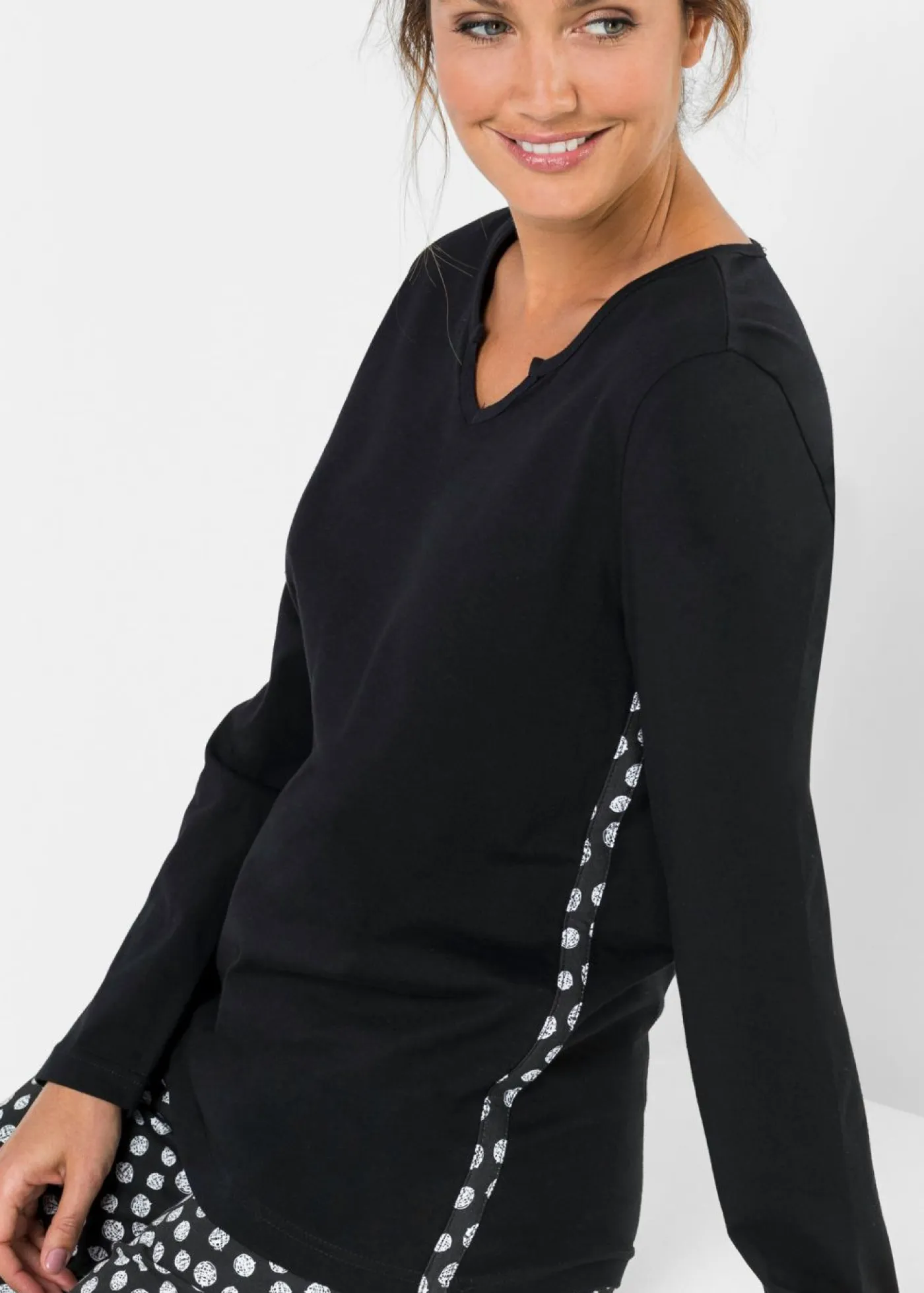 bonprix bonprix Ropa Para Dormir>Pijama de algodón orgánico puro Negro-blanco estampado