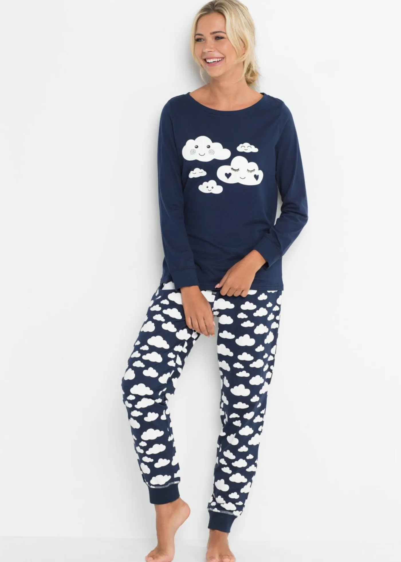 bonprix bonprix Ropa Para Dormir>Pijama de algodón orgánico puro Azul oscuro estampado