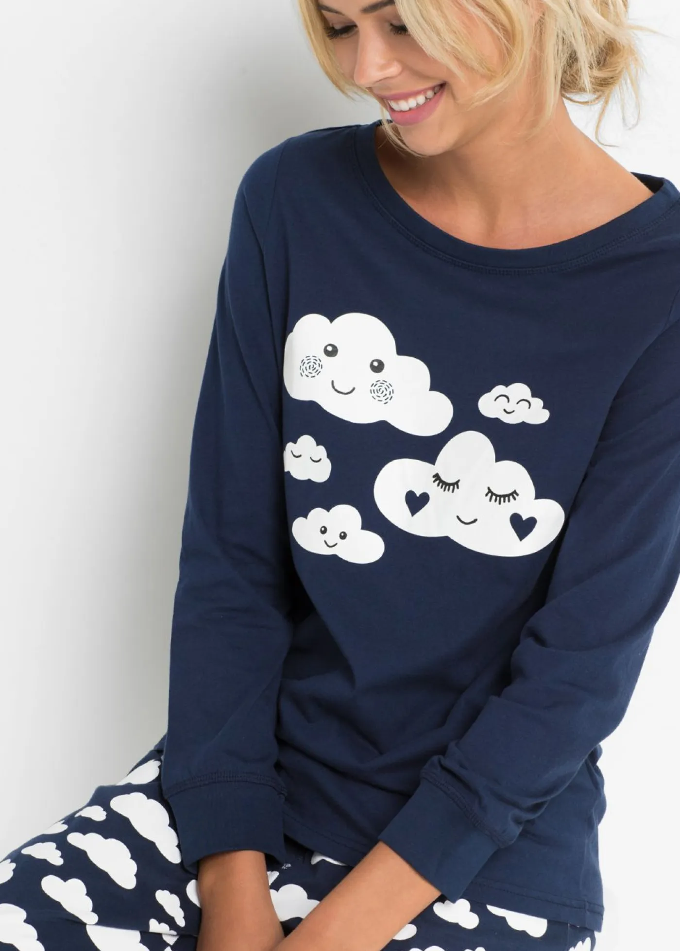 bonprix bonprix Ropa Para Dormir>Pijama de algodón orgánico puro Azul oscuro estampado