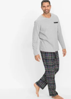 bonprix bonprix Pijamas|Ropa Interior·Pijamas>Pijama de algodón orgánico con mangas largas Gris claro jaspeado de cuadros