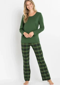bonprix bonprix Ropa Para Dormir>Pijama de algodón orgánico puro Verde de cuadros