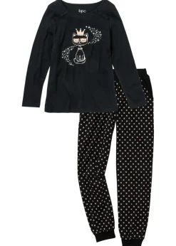 bonprix bonprix Ropa Para Dormir>Pijama de algodón orgánico puro Negro estampado