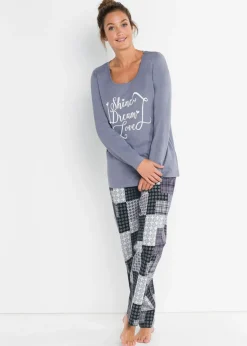 bonprix bonprix Ropa Para Dormir>Pijama de algodón orgánico puro Azul mate estampado