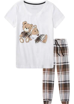 bonprix bonprix Ropa Para Dormir>Pijama de algodón orgánico puro blanco/arcilla a cuadros