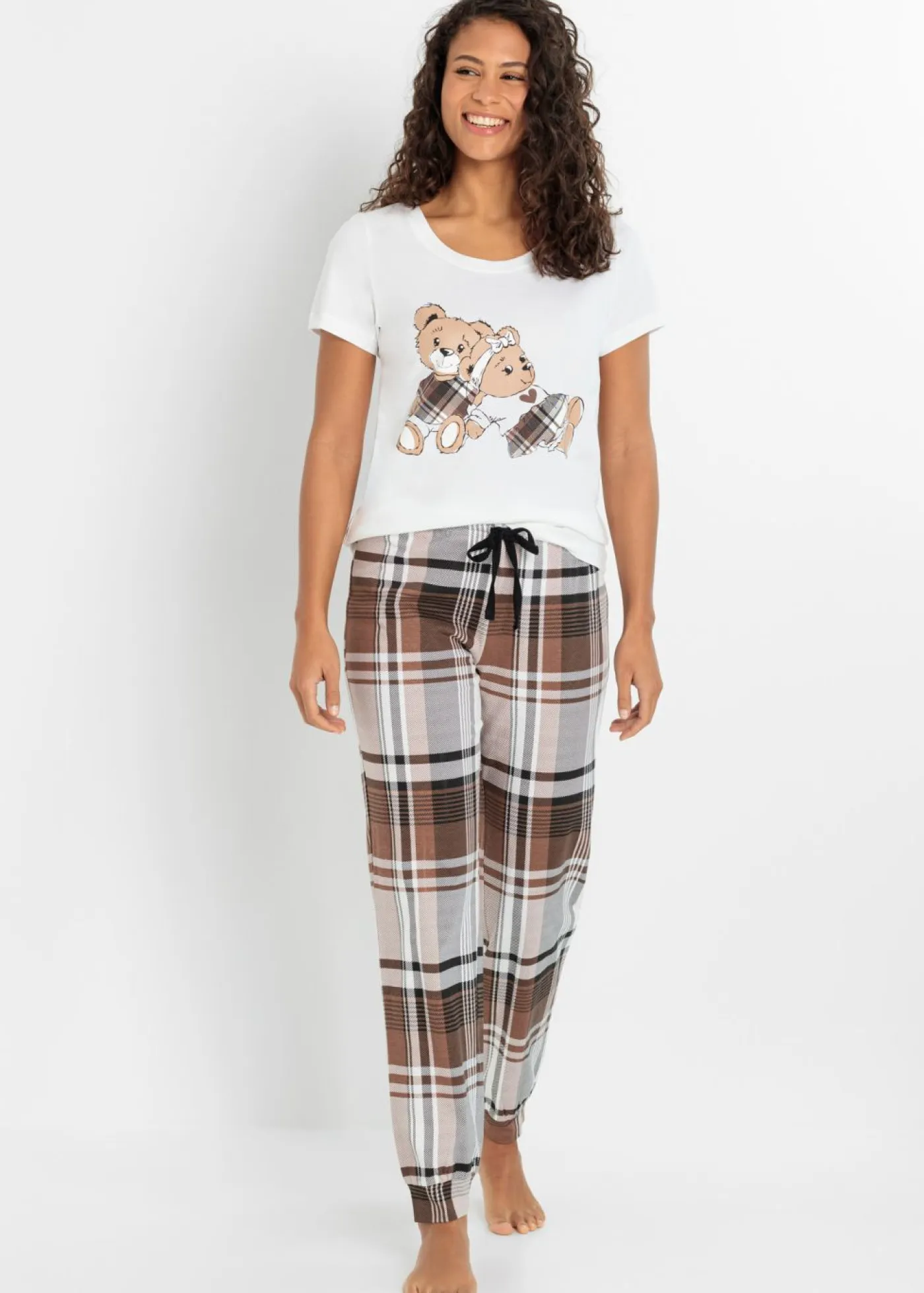 bonprix bonprix Ropa Para Dormir>Pijama de algodón orgánico puro blanco/arcilla a cuadros