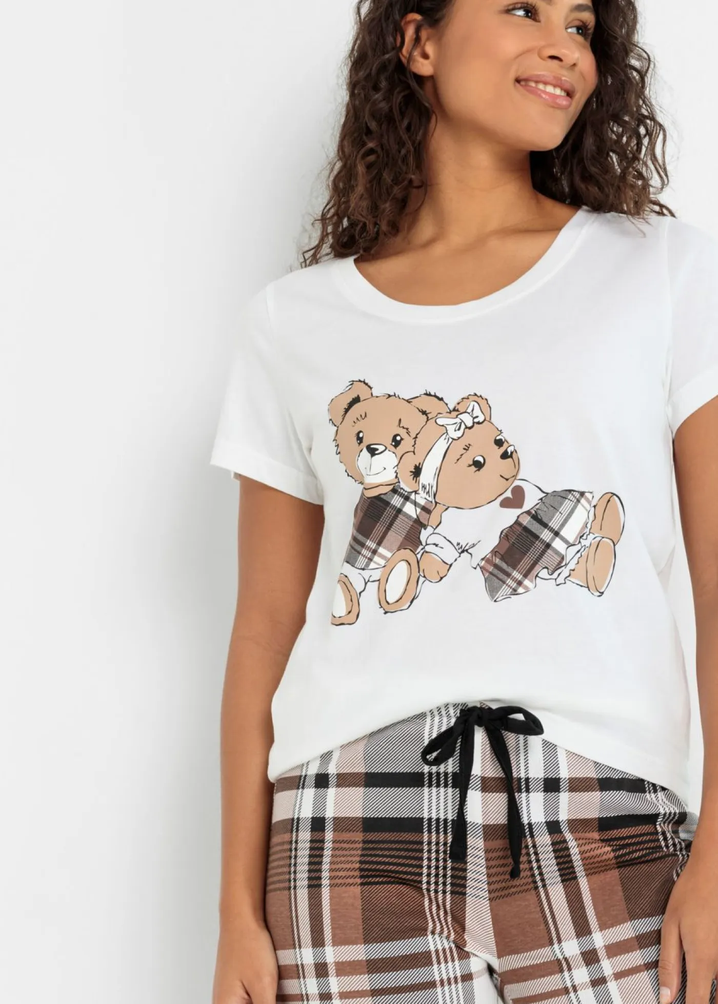 bonprix bonprix Ropa Para Dormir>Pijama de algodón orgánico puro blanco/arcilla a cuadros