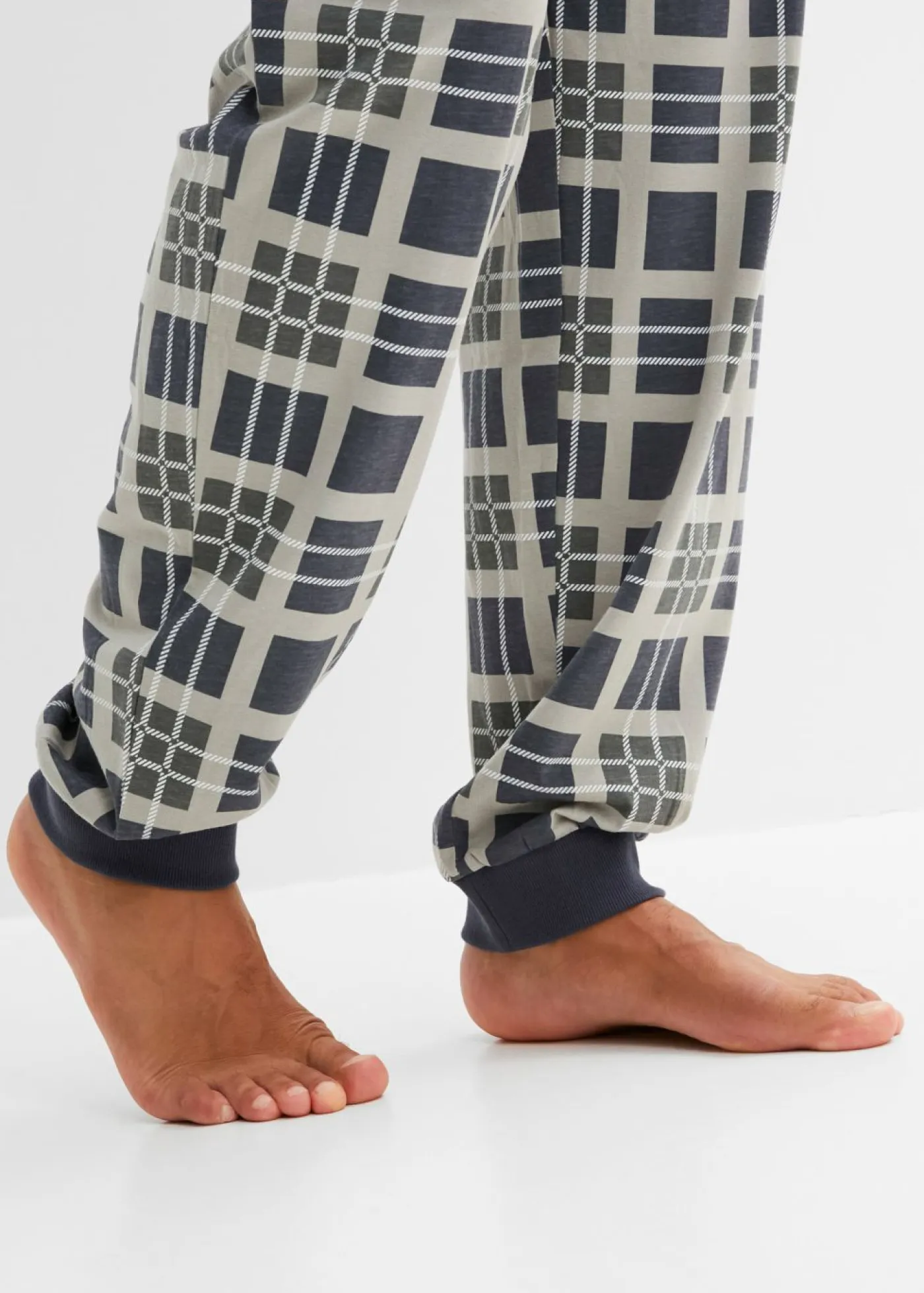 bonprix bonprix Pijamas|Ropa Interior·Pijamas>Pijama de algodón orgánico puro con mangas largas gris neutro/azul oscuro/blanco/antracita a cuadros