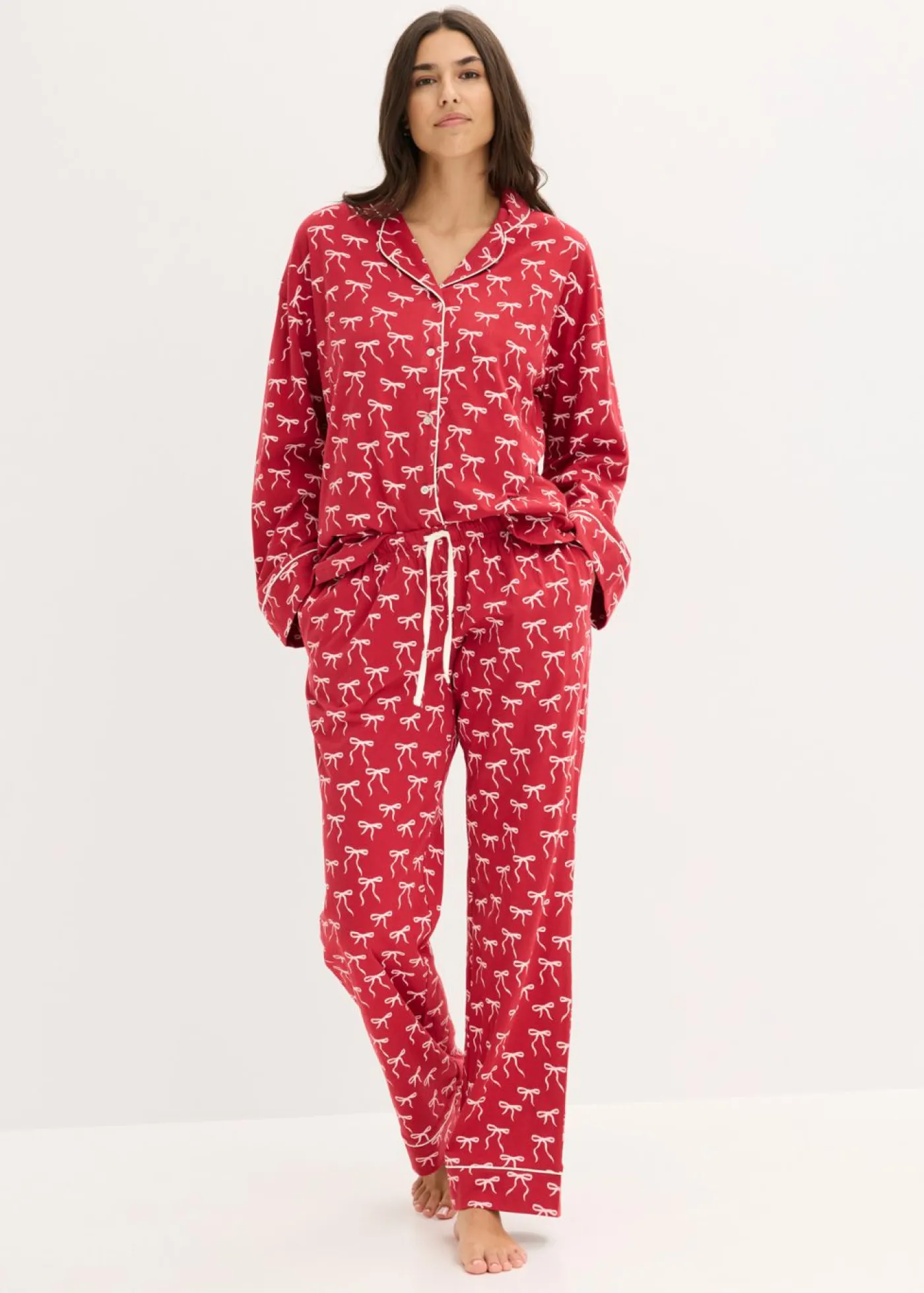 bonprix bonprix Ropa Para Dormir>Pijama de algodón puro Rojo oscuro estampado