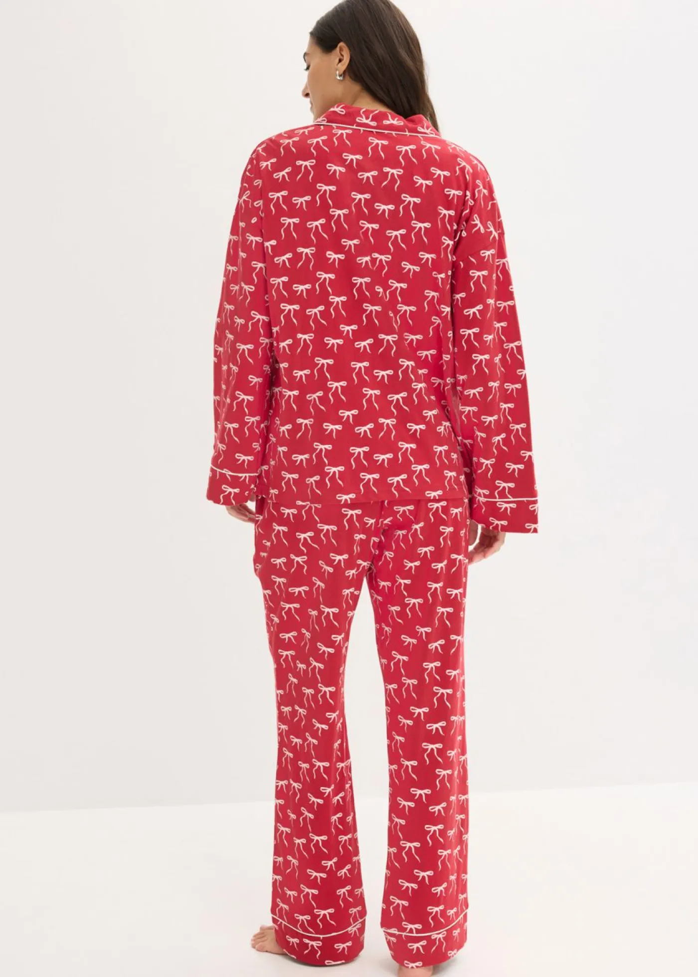 bonprix bonprix Ropa Para Dormir>Pijama de algodón puro Rojo oscuro estampado