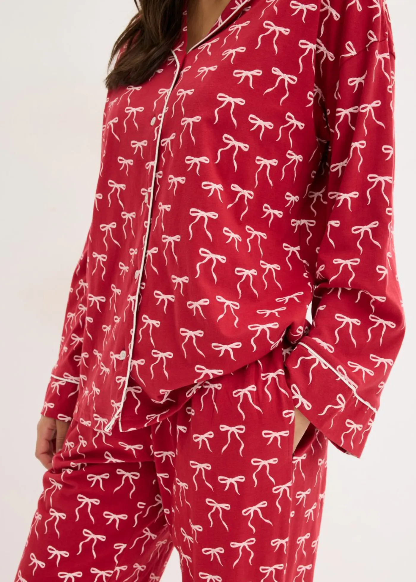 bonprix bonprix Ropa Para Dormir>Pijama de algodón puro Rojo oscuro estampado