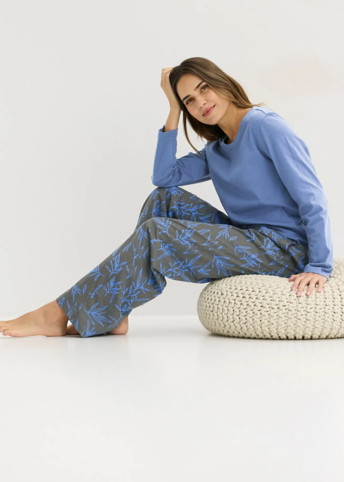bonprix bonprix Ropa Para Dormir>Pijama de algodón puro (3 piezas) azul provenzal-granito