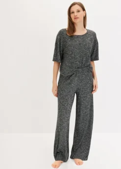 bonprix bonprix Homewear|Ropa Para Dormir>Pijama de canalé oversize negro / gris claro moteado