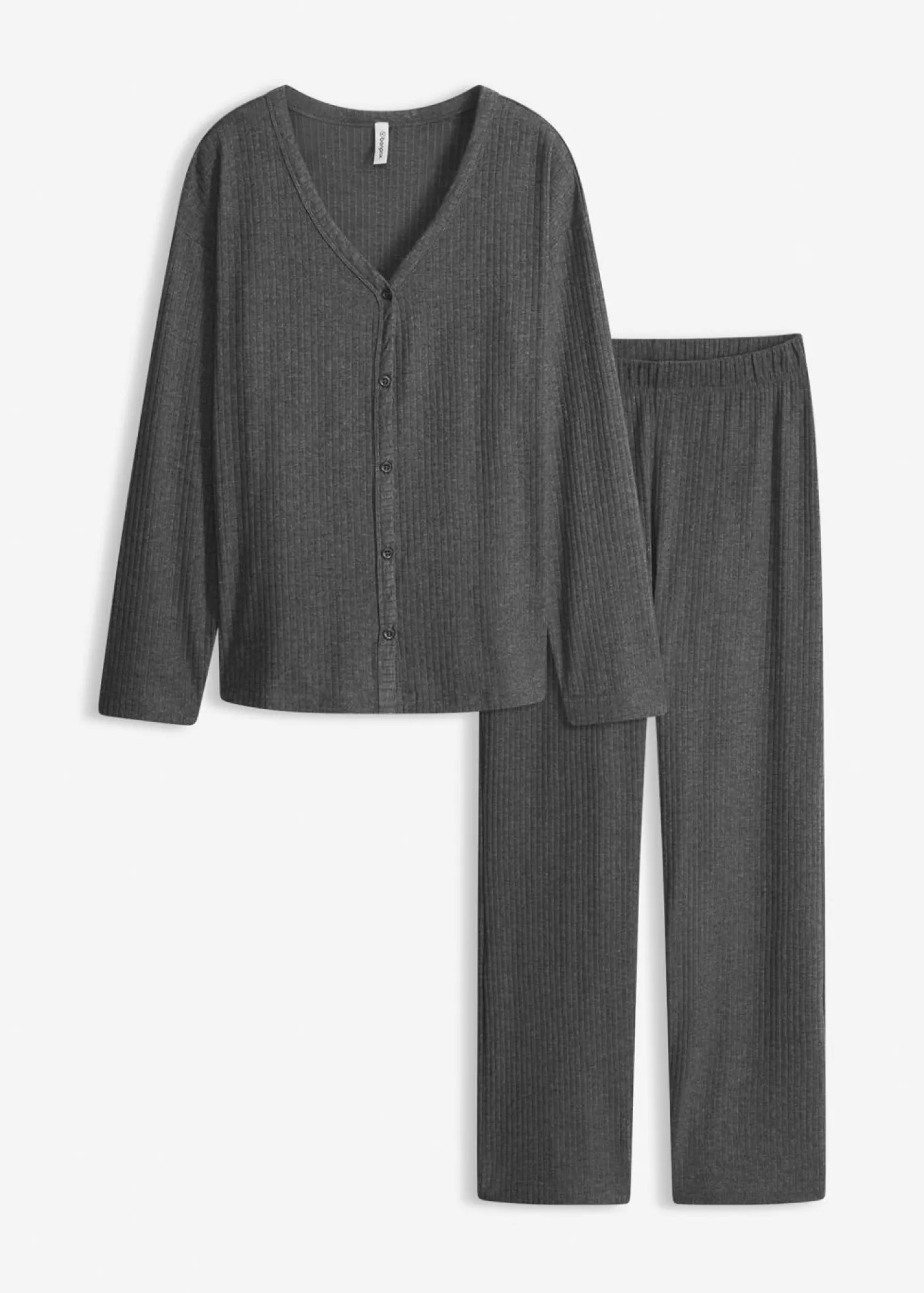 bonprix bonprix Homewear|Ropa Para Dormir>Pijama de canalé suave Antracita jaspeado