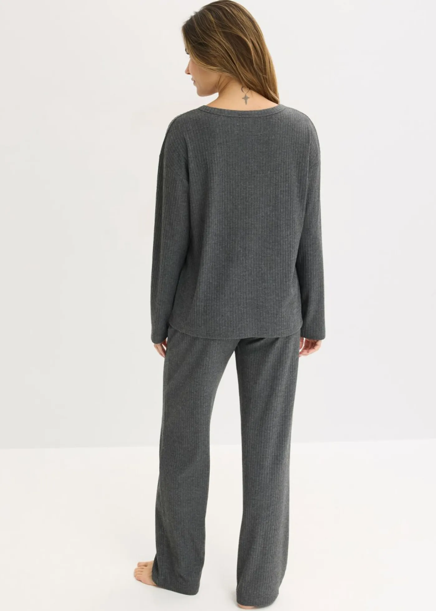 bonprix bonprix Homewear|Ropa Para Dormir>Pijama de canalé suave Antracita jaspeado