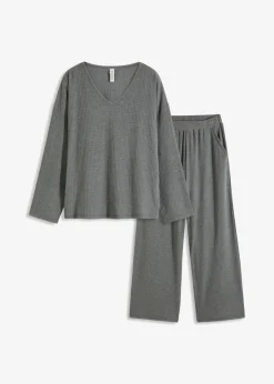 bonprix bonprix Homewear|Ropa Para Dormir>Pijama de canalé suave gris jaspeado moteado