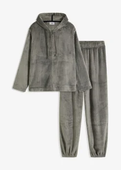 bonprix bonprix Homewear|Ropa Para Dormir>Pijama de felpa agradable negro-gris ahumado con rayas