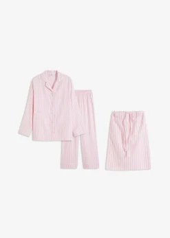 bonprix bonprix Ropa Para Dormir>Pijama de franela con bolsa regalo Orquídea ahumado/rosa claro de rayas