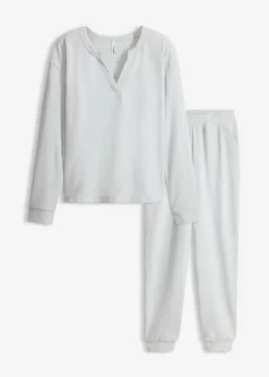 bonprix bonprix Homewear|Ropa Para Dormir>Pijama de suave punto gofrado gris claro jaspeado moteado