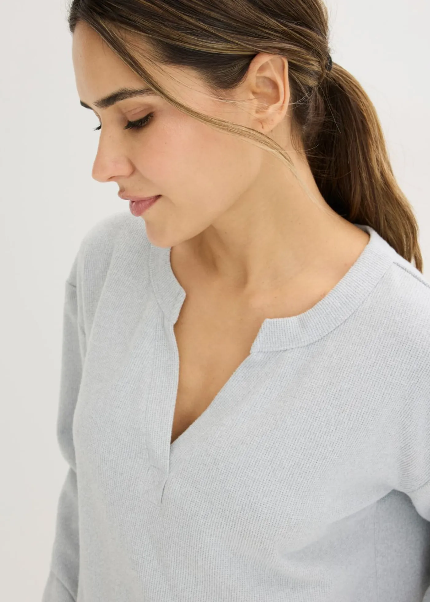 bonprix bonprix Homewear|Ropa Para Dormir>Pijama de suave punto gofrado gris claro jaspeado moteado