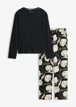 bonprix bonprix Ropa Para Dormir>Pijama de viscosa con perneras anchas Negro con flores