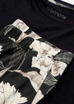 bonprix bonprix Ropa Para Dormir>Pijama de viscosa con perneras anchas Negro con flores