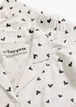 bonprix bonprix Ropa Para Dormir>Pijama holgado con botones natural jaspeado-negro
