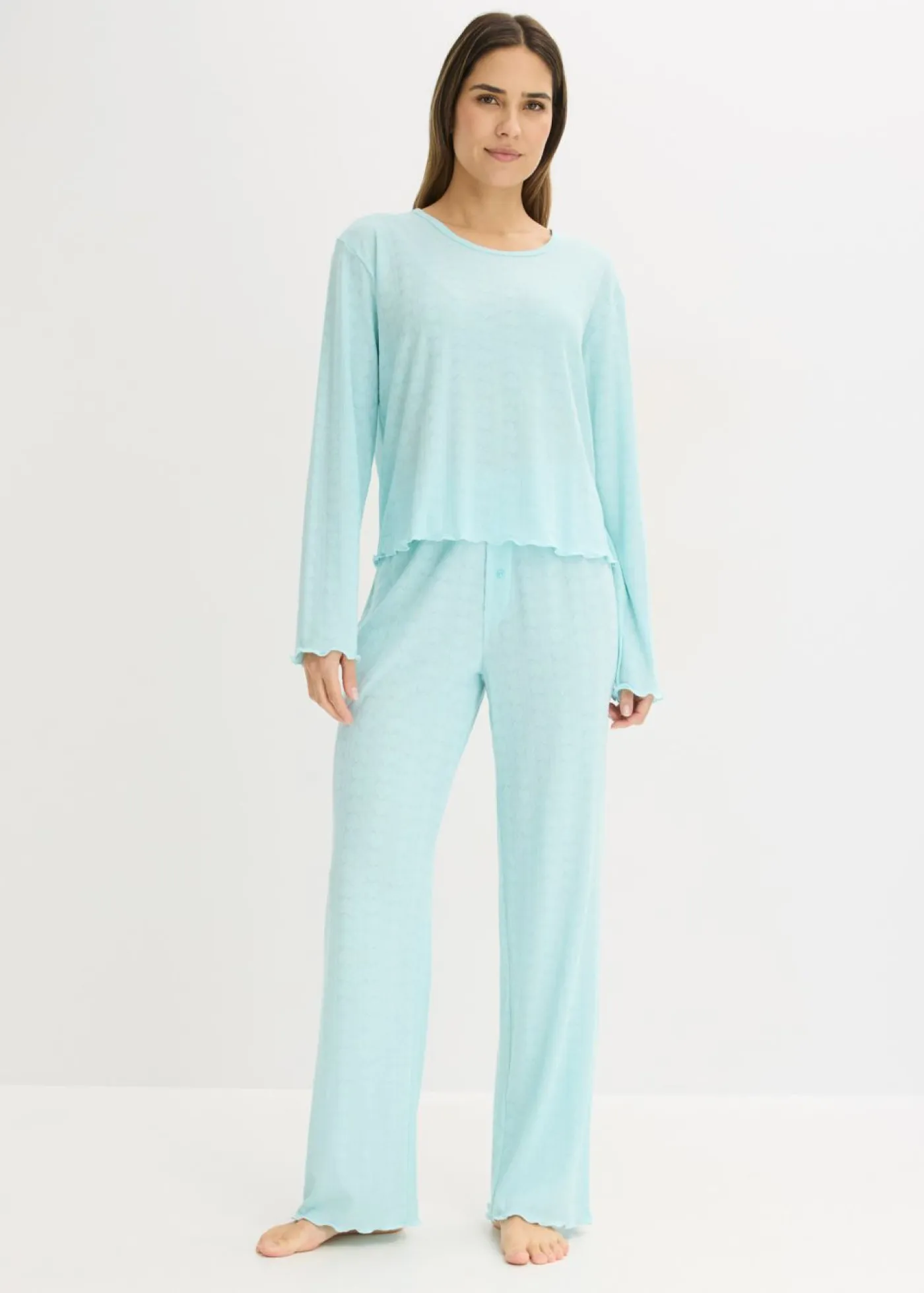 bonprix bonprix Ropa Para Dormir>Pijama ligero con estampado de corazones Turquesa pastel