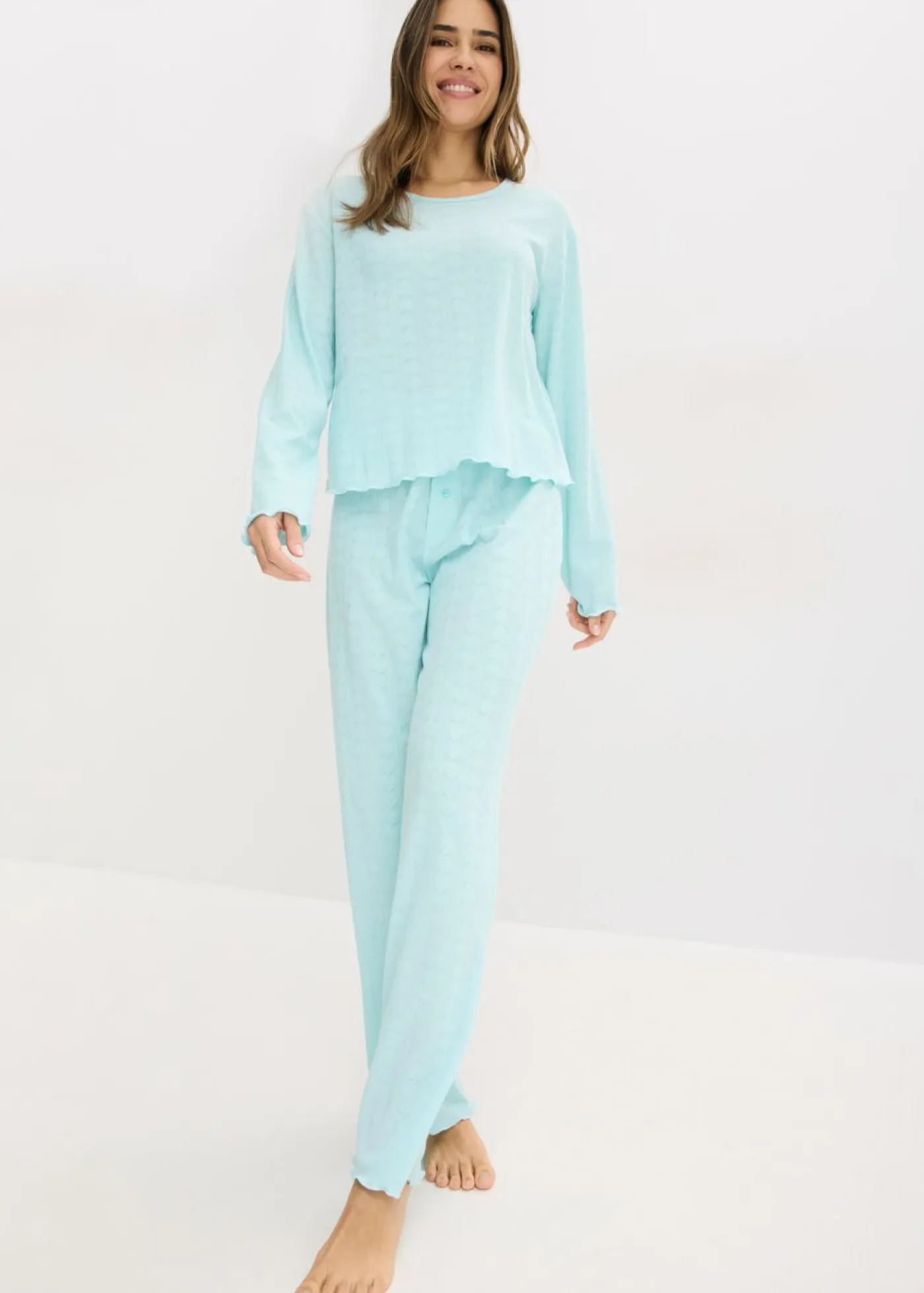 bonprix bonprix Ropa Para Dormir>Pijama ligero con estampado de corazones Turquesa pastel