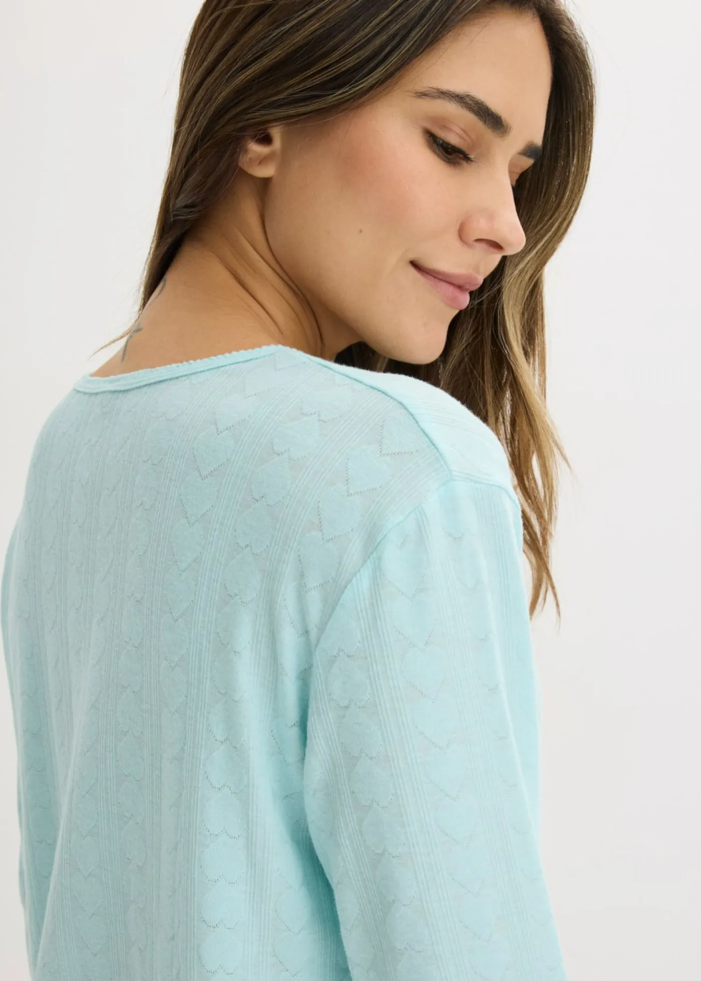 bonprix bonprix Ropa Para Dormir>Pijama ligero con estampado de corazones Turquesa pastel