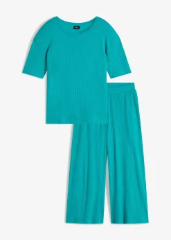 bonprix bonprix Básicos|Ropa Para Dormir>Pijama loungewear de canalé con culotte Esmeralda